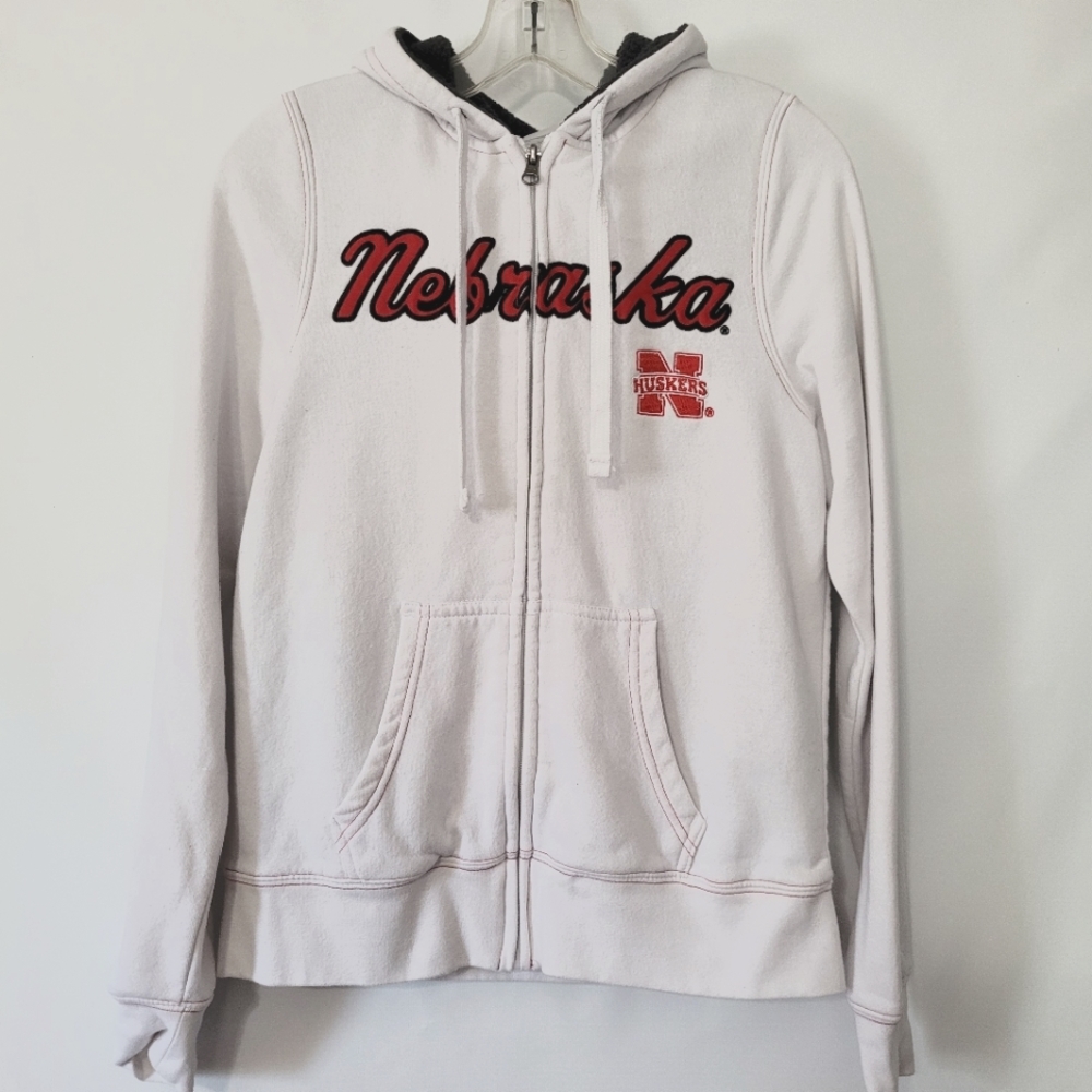 Nebraska Cornhuskers White Zipper Hoodie Sweatshirt Pro Edge Size Small 4/6